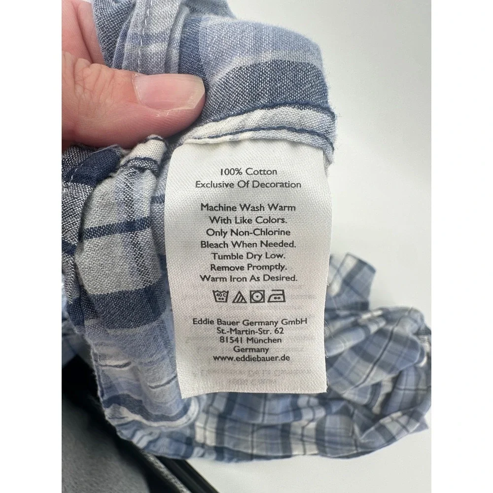 Eddie‎ Bauer Mens 2XL Blue White Plaid Short Sleeve Cotton Button Down Shirt